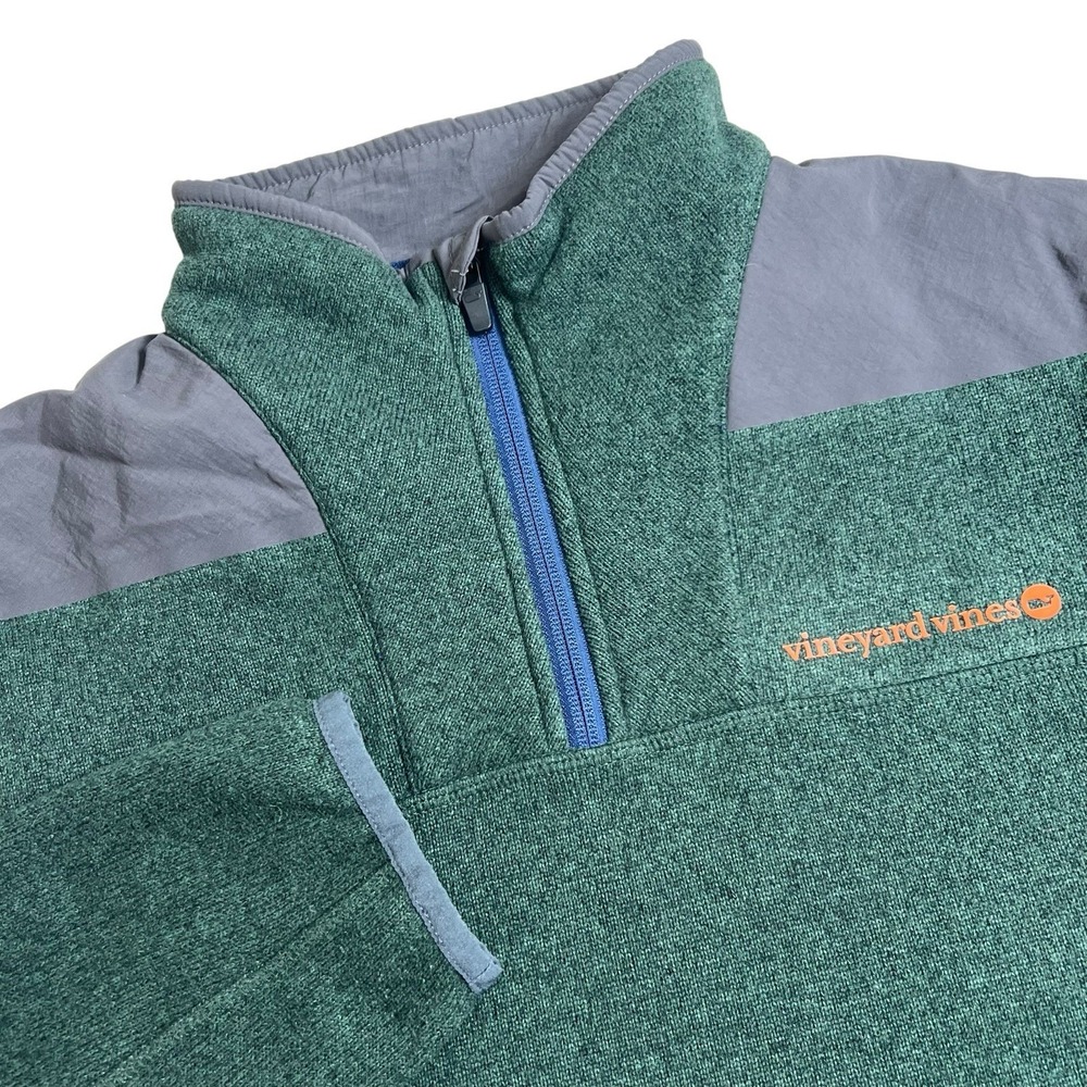 Vineyard Vines Men Large Green Fleece Mixed Media 1/4 Zip Long Sleeve Sweatshirt